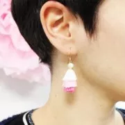 Pompon piccolo triplo imitazione cotone 3 cm Bianco/Multi Blu x1