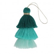 Triplo pompon grande imitazione cotone  7 cm Multi Turchese x1