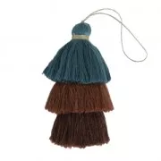 Triplo pompon grande imitazione cotone  7 cm Bleu Canrd/Multi Marron x1