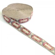 Gallone ricamato disegno esagono allungato 20 mm Beige/Rosa/Argentato x50cm