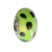 Perle gros trou murano et Argent 925 - Glassbeads - Verde pois nero x1