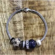 Perla foro largo resina epossidica e strass in argento 925 - Geometrico - Turchese