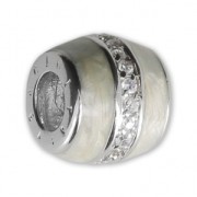 Perla foro largo resina epossidica e strass in argento 925 - Rings - Bianco x1
