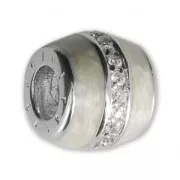 Perla foro largo resina epossidica e strass in argento 925 - Rings - Bianco x1