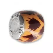 Ciondolo Perla foro grande resina epossidica Argento 925 - Africa - Marrone - Arancione x1