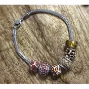 Ciondolo Perla foro grande resina epossidica Argento 925 - Leopardo - Marrone - Bianco x1