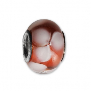 Perla murano, argento 925 con foro largo - Flower - Rosso x1