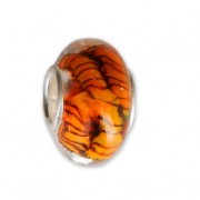 Perla murano e argento 925 con foro largo - Righe - Arancione x1|raw }}