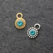 Ciondolo rotondo 8 mm per cabochon o strass 4 mm Dorato con oro fino x1