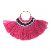 Pendente ventaglio con pompon in cotone 80x55 mm Fuchsia/dorato x1|raw }}