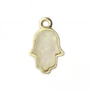 Distanziatore mano di Fatima metallo e imitazione opalo 15 mm Bianco/dorato x1