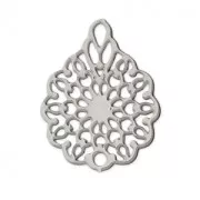Pendente laser cut fiore 16x12 mm rodiato x1