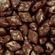 Perline in vetro Gemduo 2 fori 8x5 mm Opaque Chocolate Gold Splash x10g