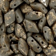 Perline in vetro Gemduo 2 fori 8x5 mm Opaque Grey Gold Splash x10g