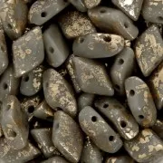 Perline in vetro Gemduo 2 fori 8x5 mm Opaque Grey Gold Splash x10g