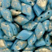 Perline in vetro Gemduo 2 fori 8x5 mm Turquoise Gold Splash x10g