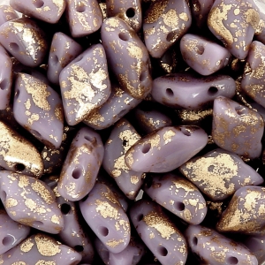 Perline in vetro Gemduo 2 fori 8x5 mm Opaque Lilas Gold Splash x10g