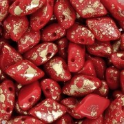 Perline in vetro Gemduo 2 fori 8x5 mm Red Coral Gold Splash x10g|raw }}