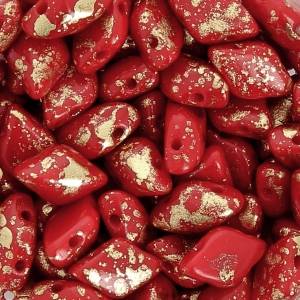 Perline in vetro Gemduo 2 fori 8x5 mm Red Coral Gold Splash x10g