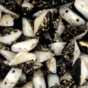 Perline in vetro Gemduo 2 fori 8x5 mm Jet Opaque White Gold Splash x10g