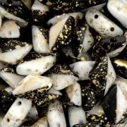 Perline in vetro Gemduo 2 fori 8x5 mm Jet Opaque White Gold Splash x10g