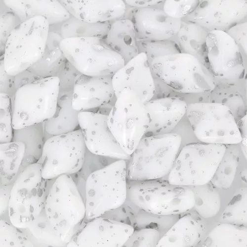Perline in vetro Gemduo 2 fori 8x5 mm Opaque White Silver Splash x10g