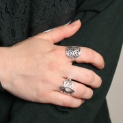 Anello regolabile per donna fiore di loto 19 mm placcatura argento fino anticato x1