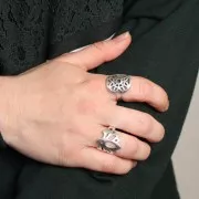 Anello regolabile per donna fiore di loto 19 mm placcatura argento fino anticato x1