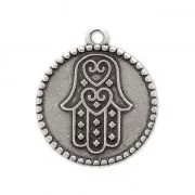 Ciondolo mano di Fatima 20 mm Placcatura argento antico x1