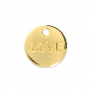 Medaglietta/ciondolo tondo LOVE 9 mm - Dorato con oro fino x1