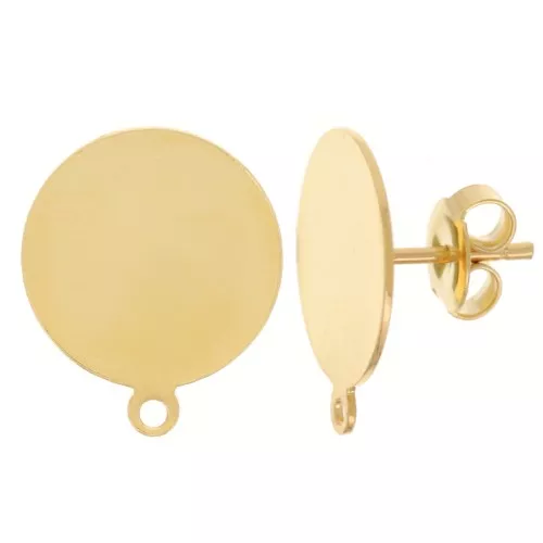 Orecchini a perno disco mm. 14 Dorato con oro fino x2