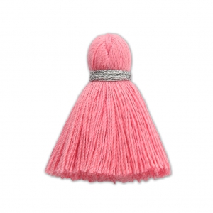 Nappina/pompon imitazione cotone 35 mm Rosa corallo / argentato x1