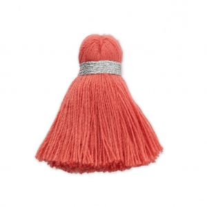 Nappina/pompon imitazione cotone 35 mm Corallo / argentato x1