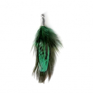 Piuma di gallo con terminale argentato 35 mm Verde/Nero per creazione di bijoux x1