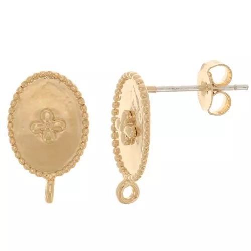 Orecchini ovali Croce con anellino 14x9 mm Dorato con oro fino x2