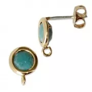 Orecchini rotondi con pietra imitazione Amazonite e anellino 7 mm Dorato con oro fino x2