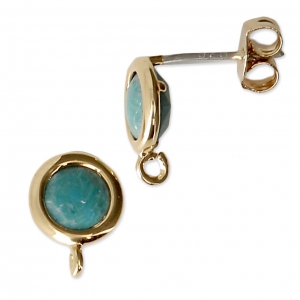 Orecchini rotondi con pietra imitazione Amazonite e anellino 7 mm Dorato con oro fino x2