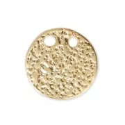 Pendente rotondo martellato con doppio foro, 10 mm - Dorato con oro fino satinato x1