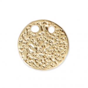 Pendente rotondo martellato con doppio foro, 10 mm - Dorato con oro fino satinato x1