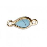 Distanziatore goccia 2 anellini - pietra imitaz. Turchese 12x5.5 mm Dorato con oro fino x1|raw }}
