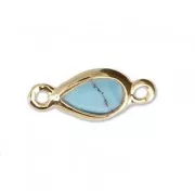 Distanziatore goccia 2 anellini - pietra imitaz. Turchese 12x5.5 mm Dorato con oro fino x1