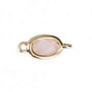 Distanziatore ovale - pietra imitaz Quarzo Rosa 12.6x5.8 mm Dorato con oro fino|raw }}