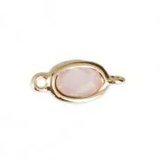 Distanziatore ovale - pietra imitaz Quarzo Rosa 12.6x5.8 mm Dorato con oro fino