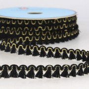 Gallone mini-frange 13 mm Nero/dorato x1m