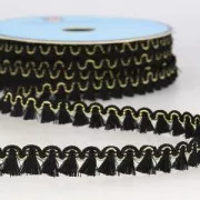 Gallone mini-frange 13 mm Nero/dorato x1m