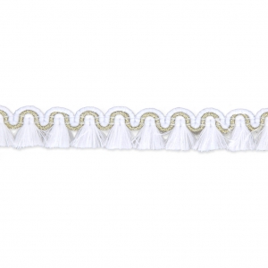 Gallone mini frange 13 mm Bianco/dorato x1m