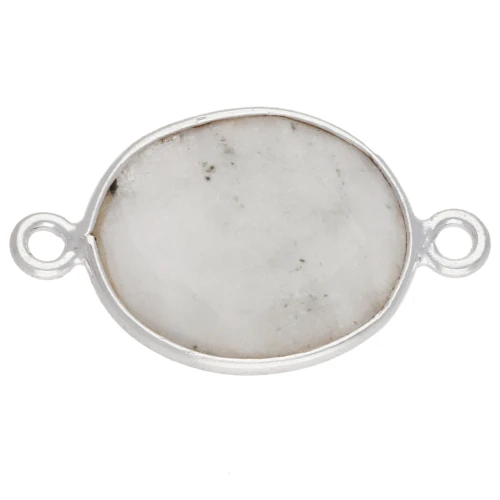 Distanziatore pietra sfaccettata 2 anellini castone Argento 925/Pietra di luna