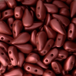 Perline in vetro DropDuo® 2 fori 3x6 mm Red Metallic Mat x50