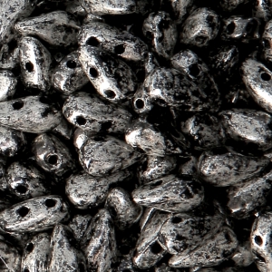 Perline in vetro DropDuo® 2 fori 3x6 mm Jet Antique Chrome x50