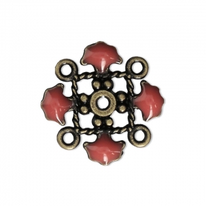 Quadrifoglio in metallo e resina epossidica 4 anellini 14 mm bronzo/Rosa Corall x1